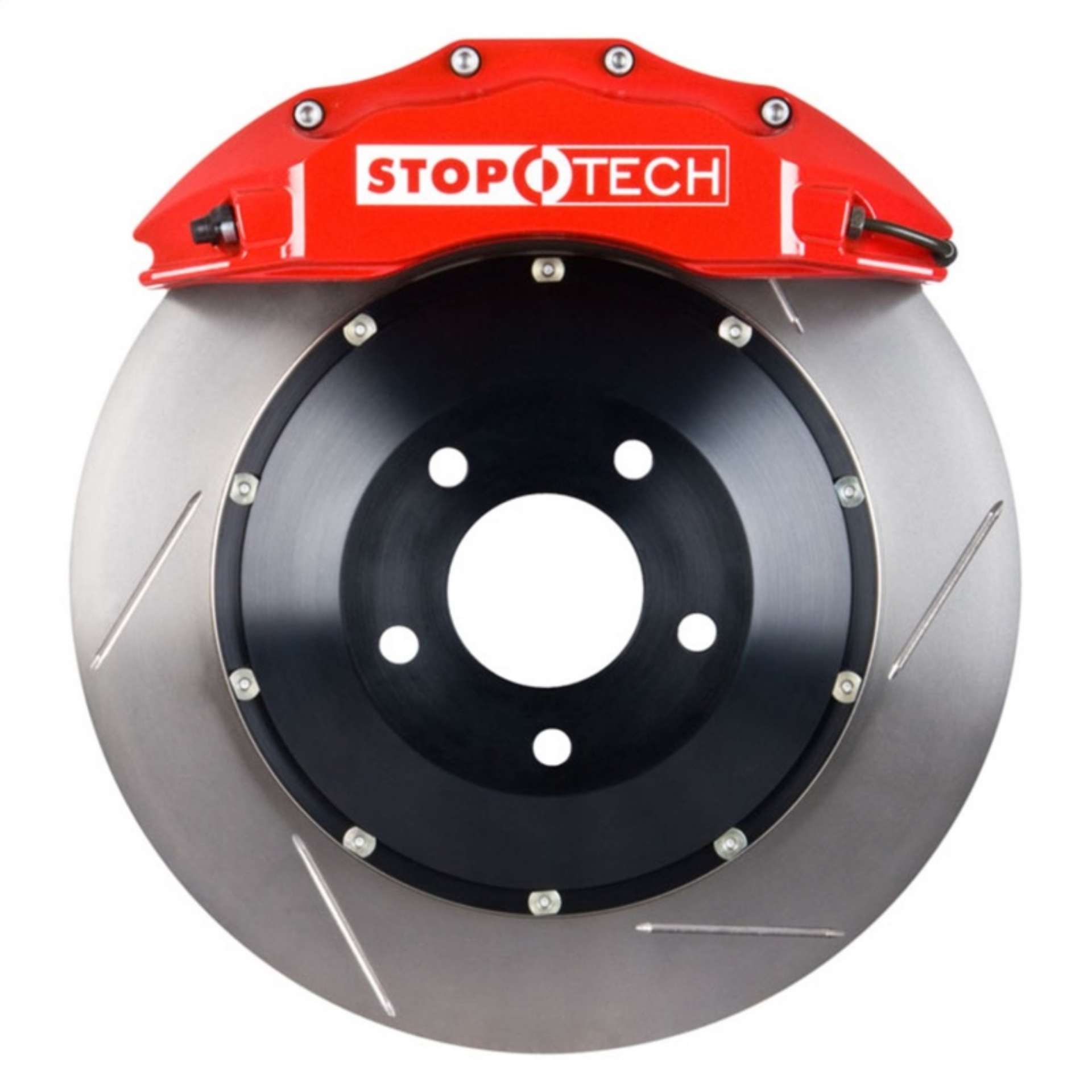 Picture of StopTech 08-11 Porsche 911 GT2 Front BBK ST-60 Caliper Red - 2pc Slotted 380x32mm Rotor