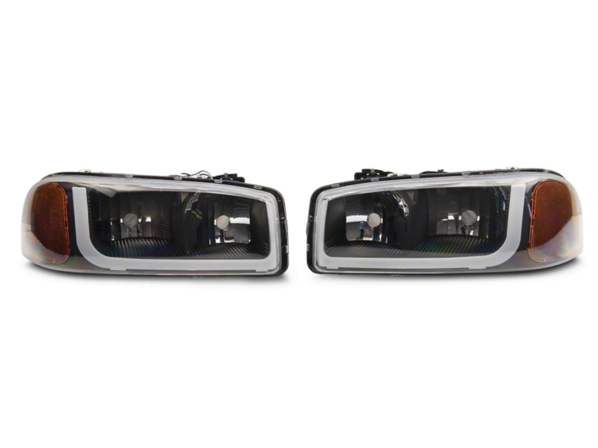 Picture of Raxiom 99-06 GMC Sierra 1500 Axial Series Headlights w- LED Bar- Blk Housing Clear Lens