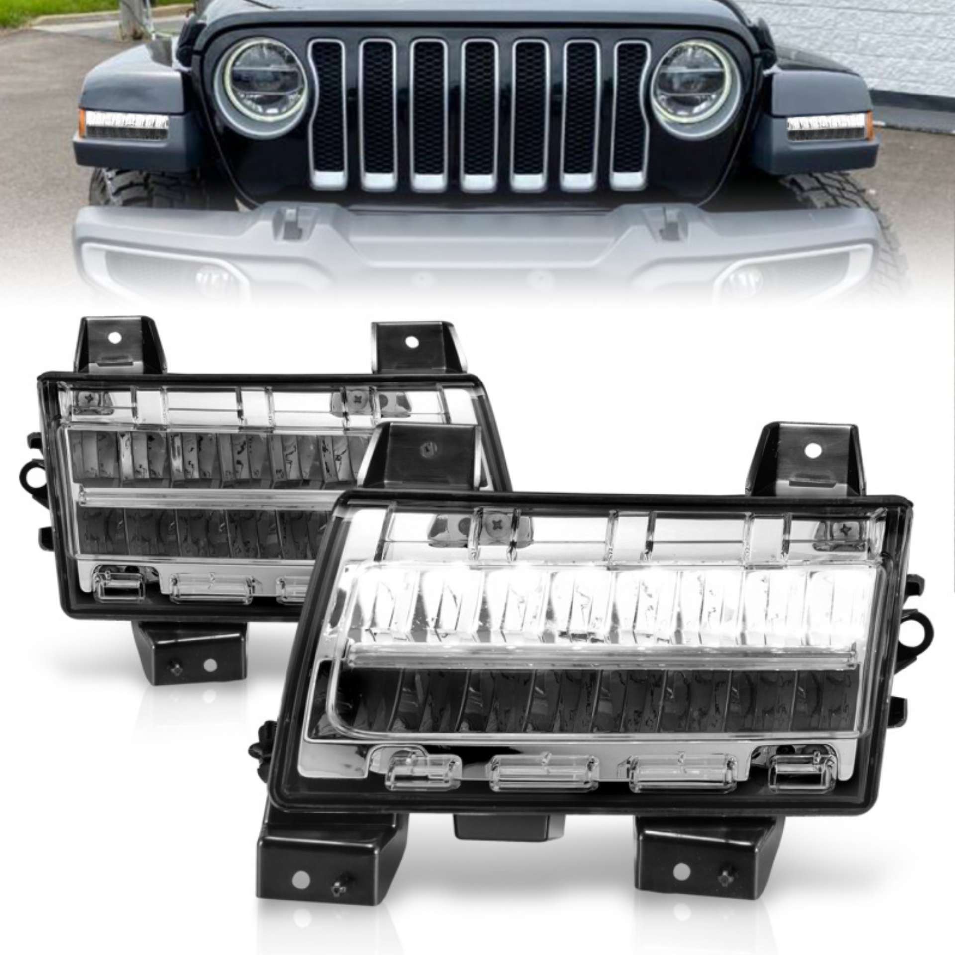 Picture of ANZO 2018-2021 Jeep Wrangler LED Side Markers Chrome Housing Clear Lens w- Sequential Signal