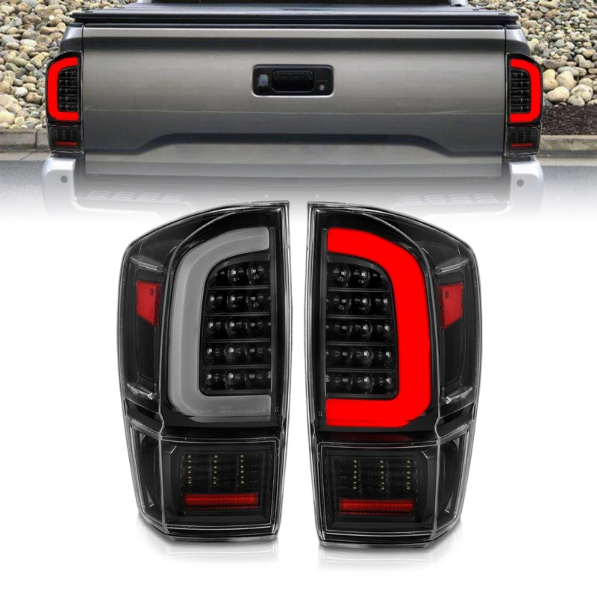 Picture of ANZO 16-21 Toyota Tacoma LED Tail Lights - w- Light Bar Sequential Black Housing & Clear Lens