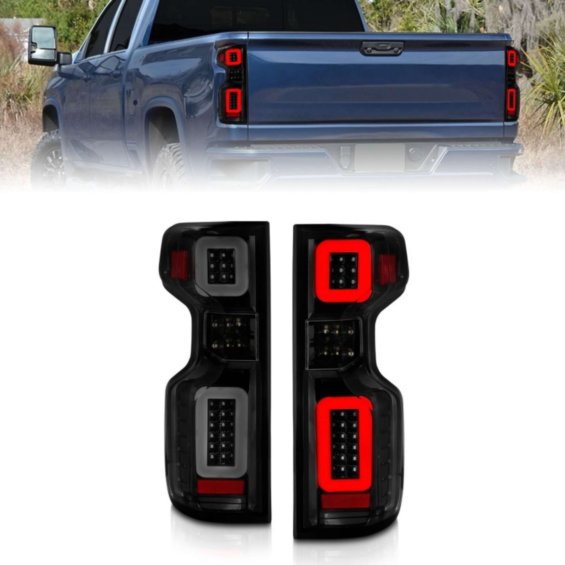 Picture of Anzo 19-21 Chevy Silverado Work TruckFull LED Tailights Black Housing Smoke Lens G2 w-C Light Bars