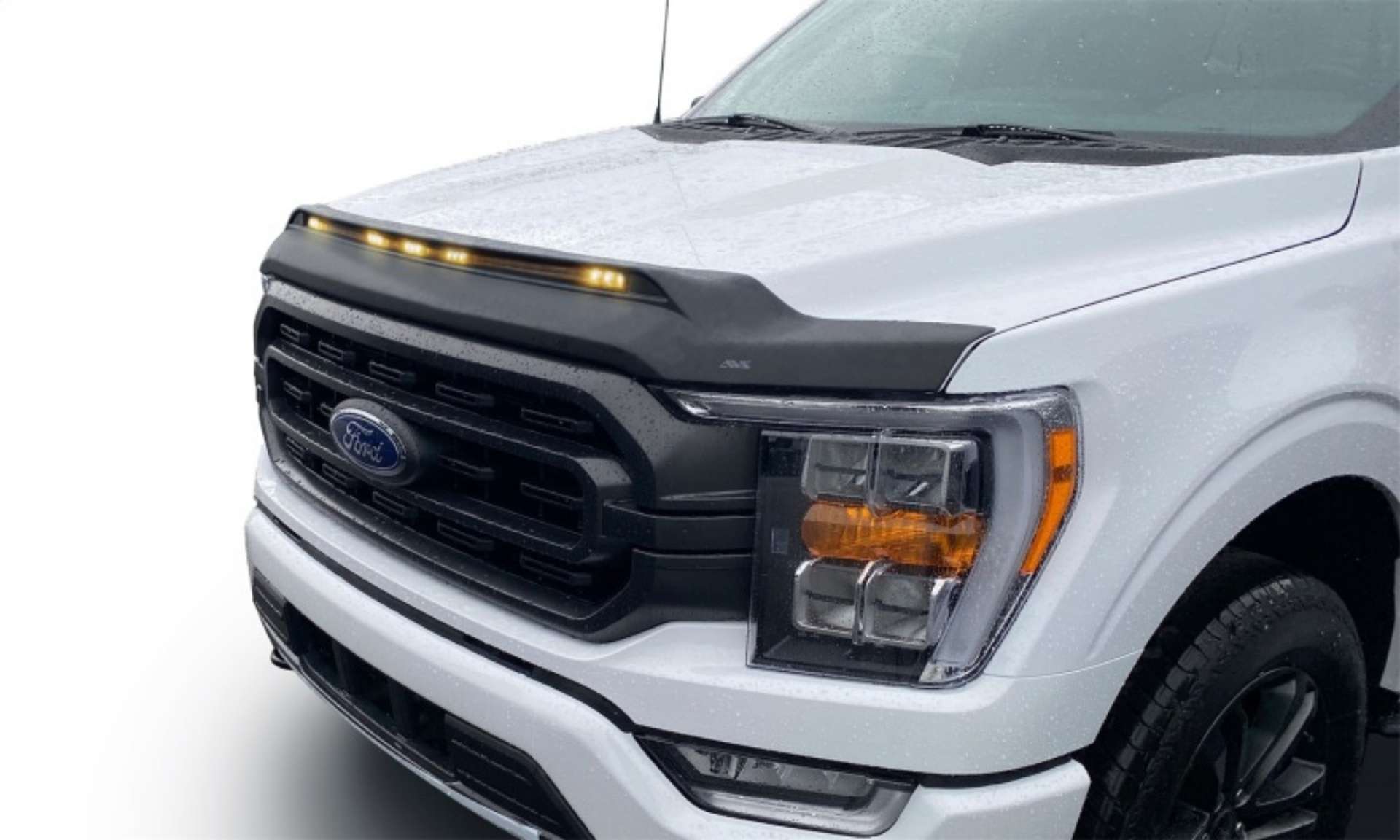 Picture of AVS 21-22 Ford F-150 Excl- Tremor-Raptor Aeroskin Low Profile Hood Shield w- Lights - Black