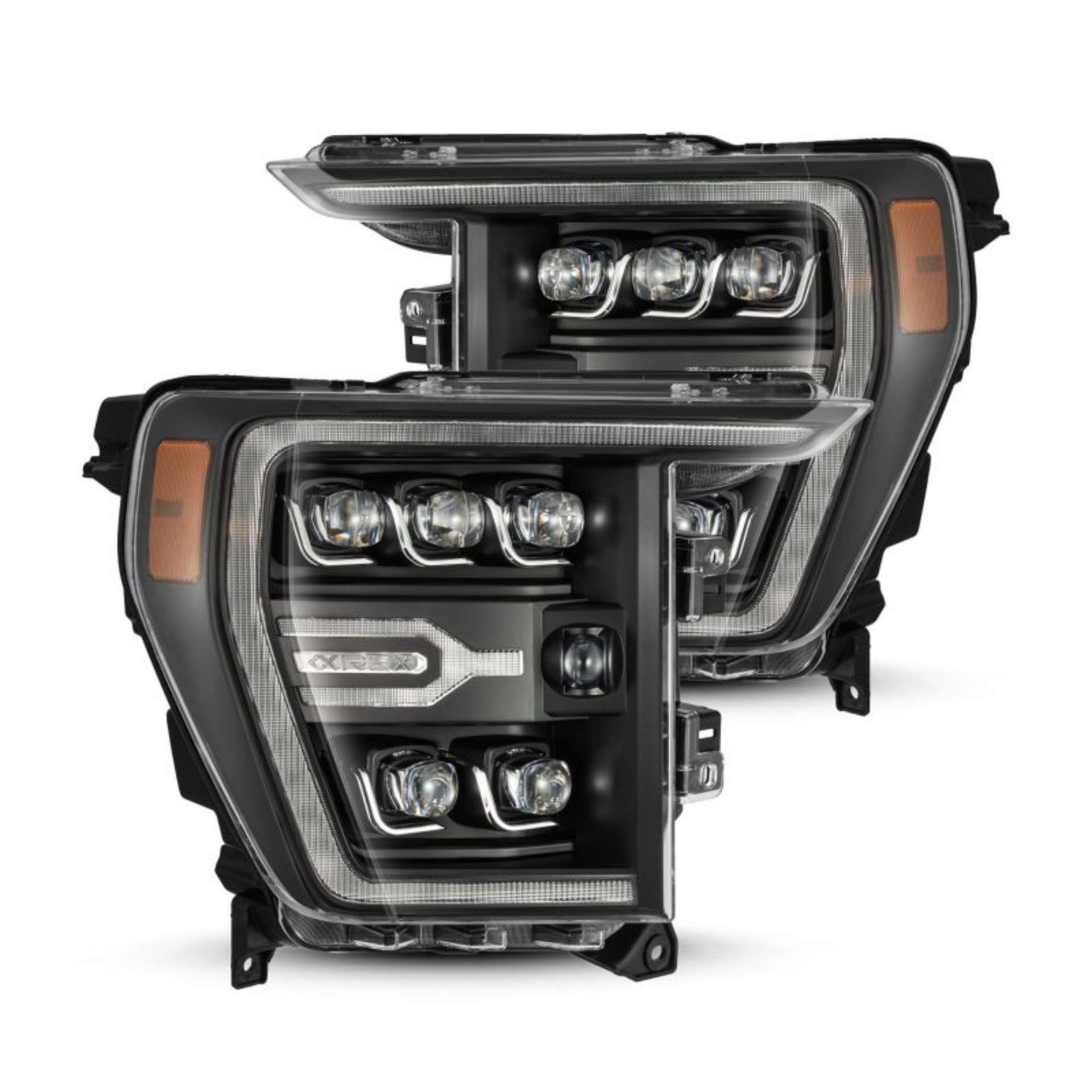 Picture of AlphaRex 21-22 Ford F-150 NOVA LED Proj Headlights Plank Style Blk w-Activ Light-Seq Signal