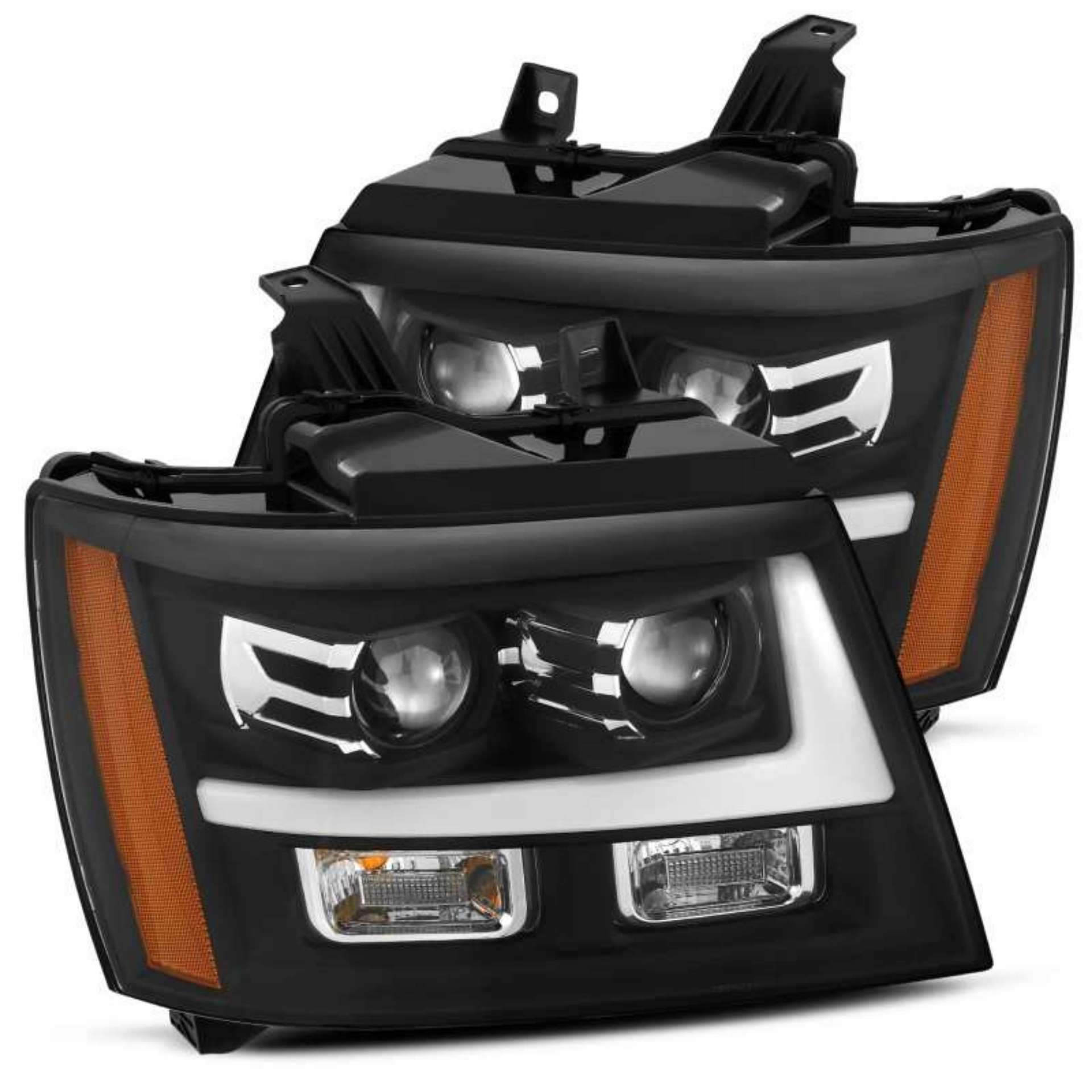 Picture of AlphaRex 07-14 Chevrolet Tahoe-Suburban LUXX-Series LED Projector headlights Black w- DRL-Sequential