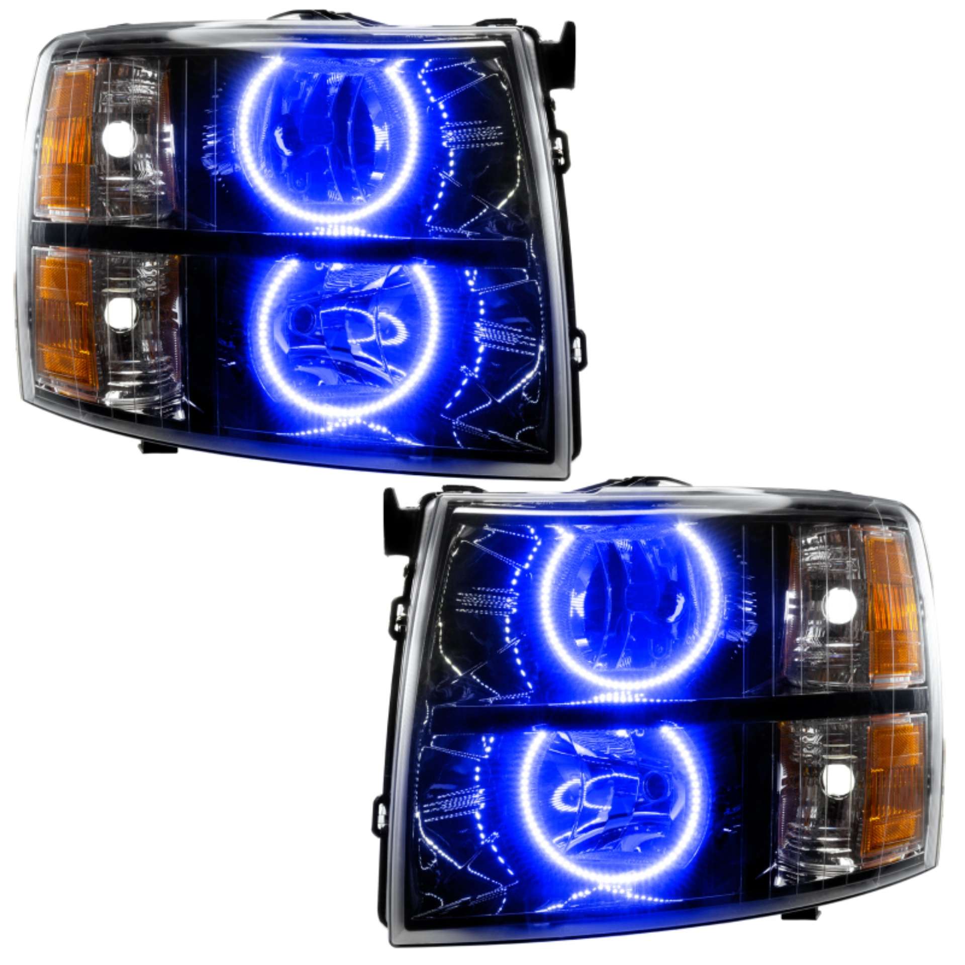 Picture of Oracle Lighting 07-13 Chevrolet Silverado Assembled Halo Headlights Round Style -Blue SEE WARRANTY