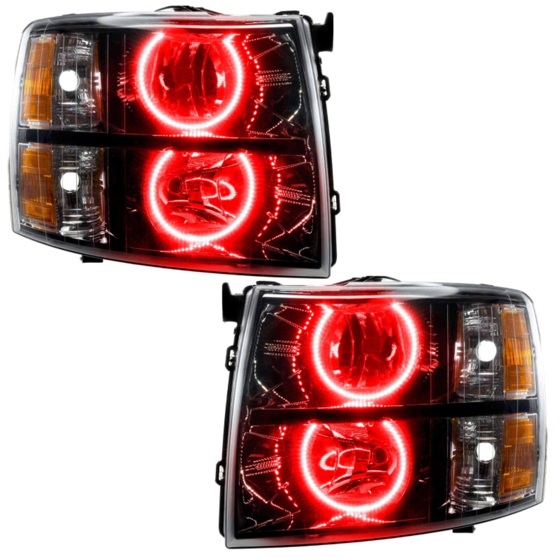 Picture of Oracle Lighting 07-13 Chevrolet Silverado Assembled Halo Headlights Round Style -Red SEE WARRANTY