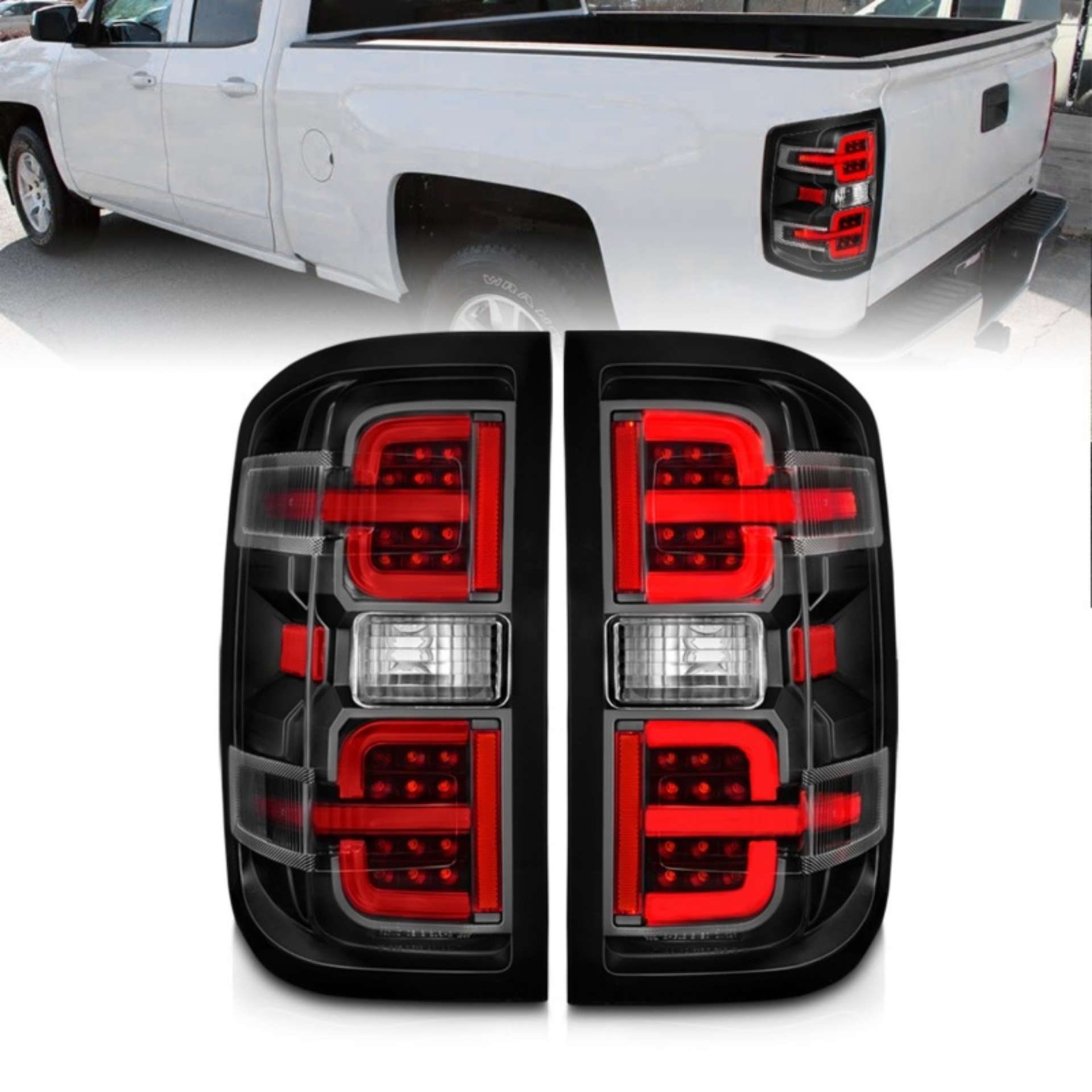 Picture of ANZO 15-19 Chevy Silverado 2500HD-3500HD Halgn Only LED Tail Lights w-Black Light Bar & Clear Lens