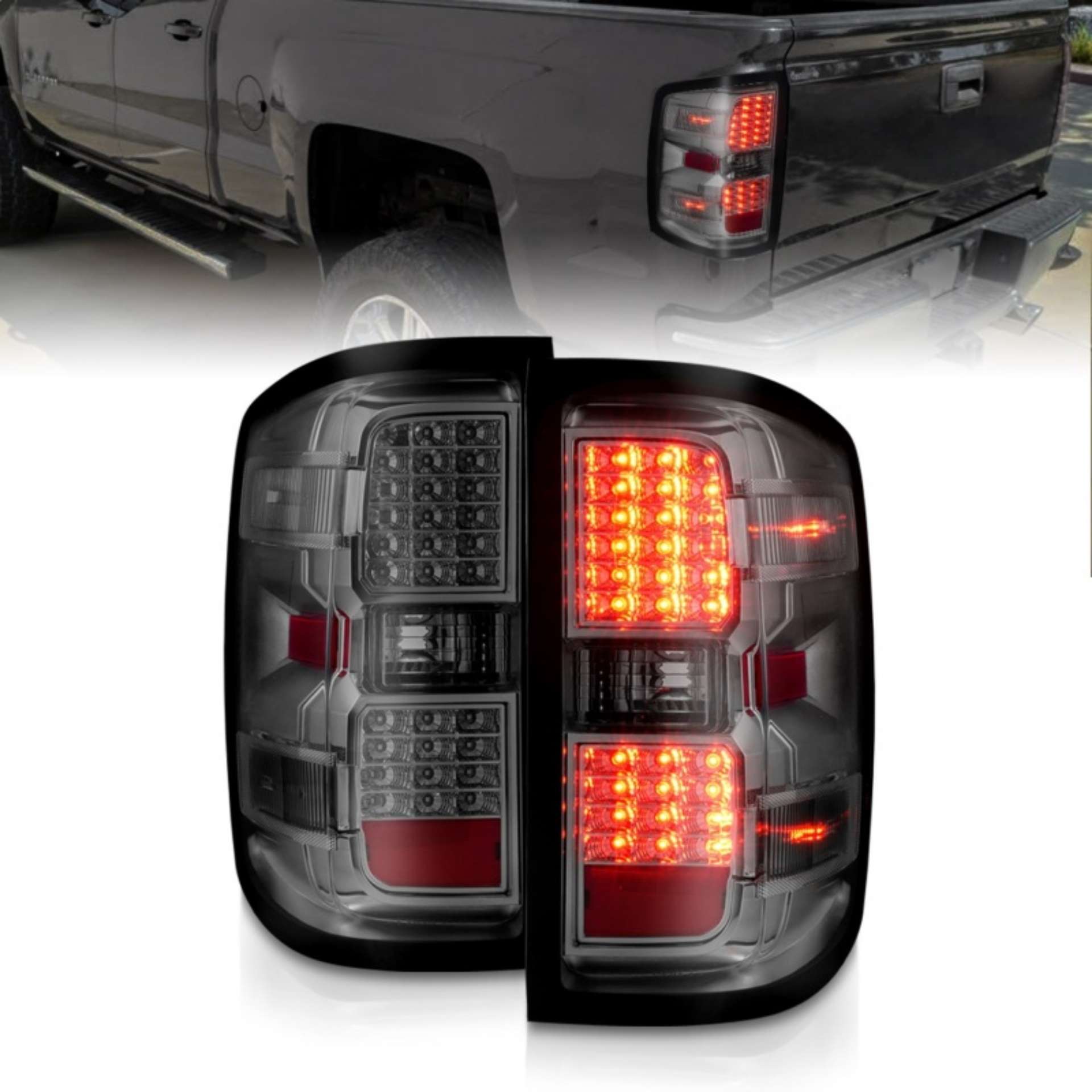 Picture of ANZO 15-19 Chevy Silverado 2500HD-3500HD Halgn Only LED Tail Lights w-Smoke Light Bar & Clear Lens