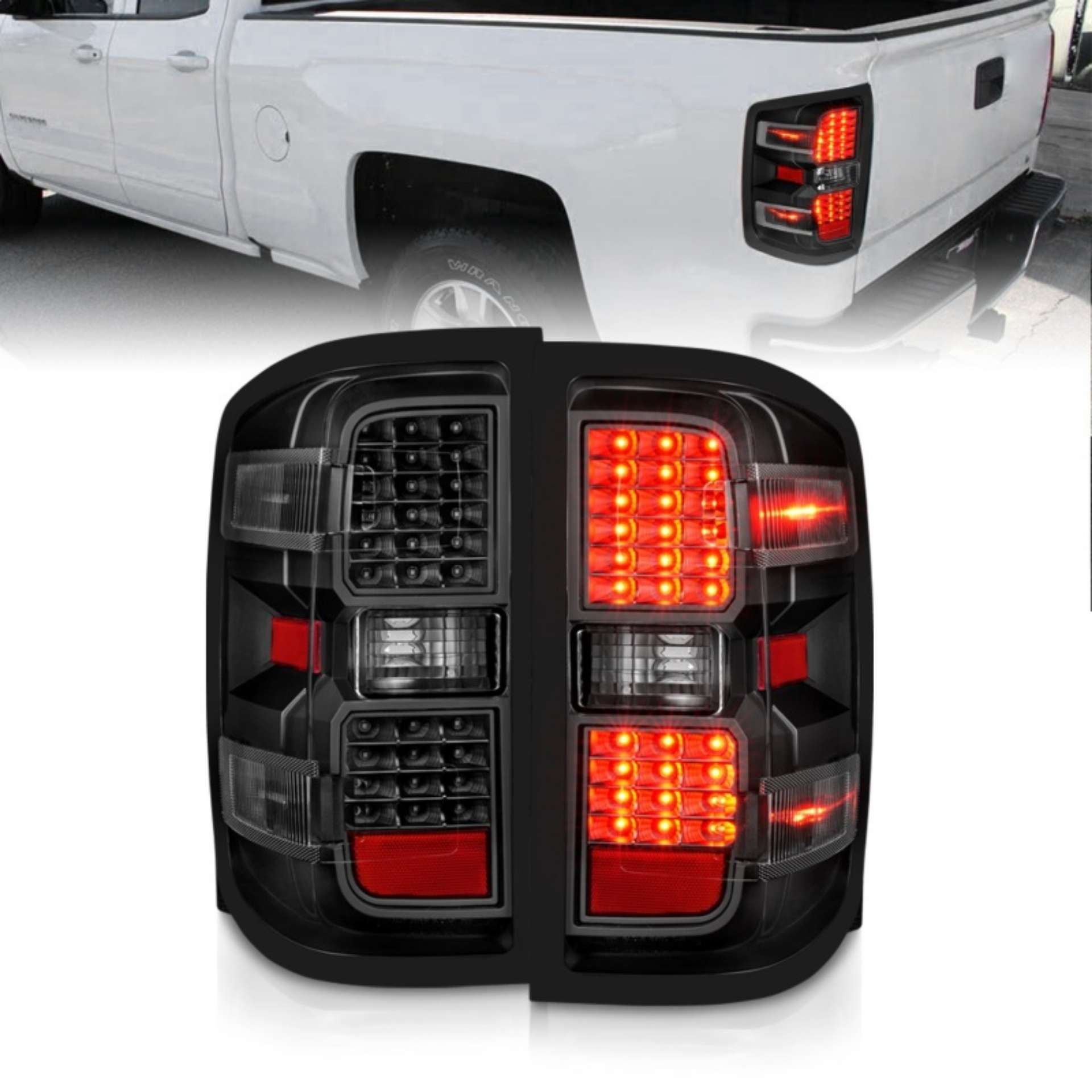 Picture of ANZO 15-19 Chevy Silverado 2500HD-3500HD Factory Halogen Only LED Tail Lights Black w-Clear Lens