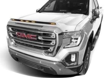 Picture of AVS 19-22 GMC Sierra Aeroskin Low Profile Hood Shield w- Lights - White Frost Tricoat