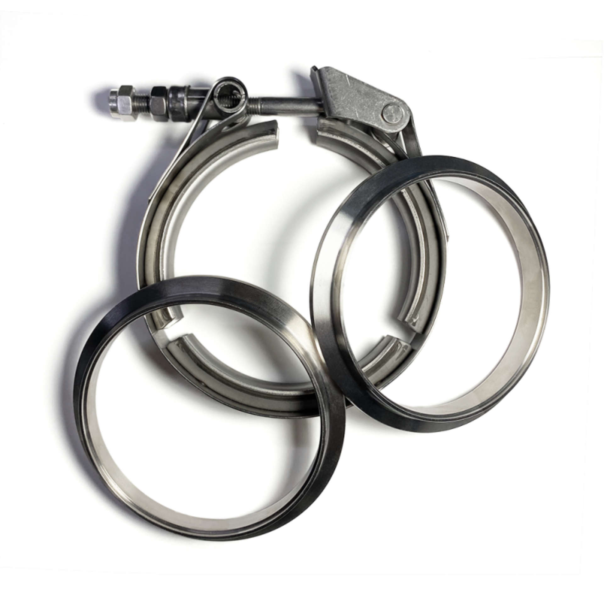 Picture of Ticon Industries 3in Titanium V-Band Clamp Assembly - Quick Release w-Female & Male Flange