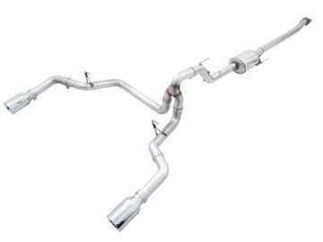 Picture of AWE 0FG 21+ Ford F150 Dual Split Rear Exhaust - 5in Chrome Silver Tips