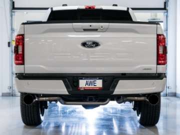 Picture of AWE 0FG 21+ Ford F150 Dual Split Rear Cat-Back Exhaust- 5in Diamond Black Tips