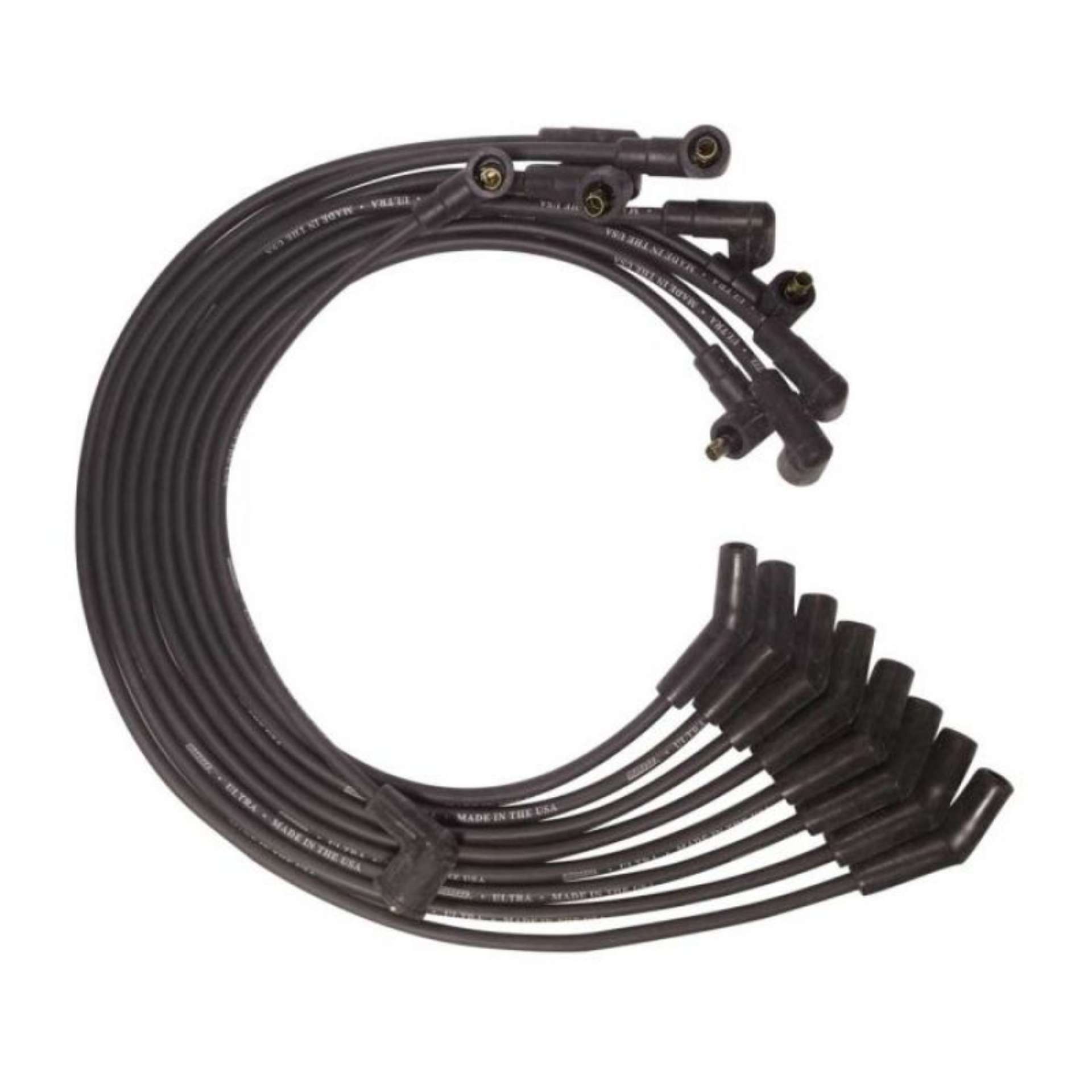 Picture of Moroso BB Ford 351C-390-429-460 135 Deg Boots Non-HEI Unsleeved Ultra Spark Plug Wire Set - Black