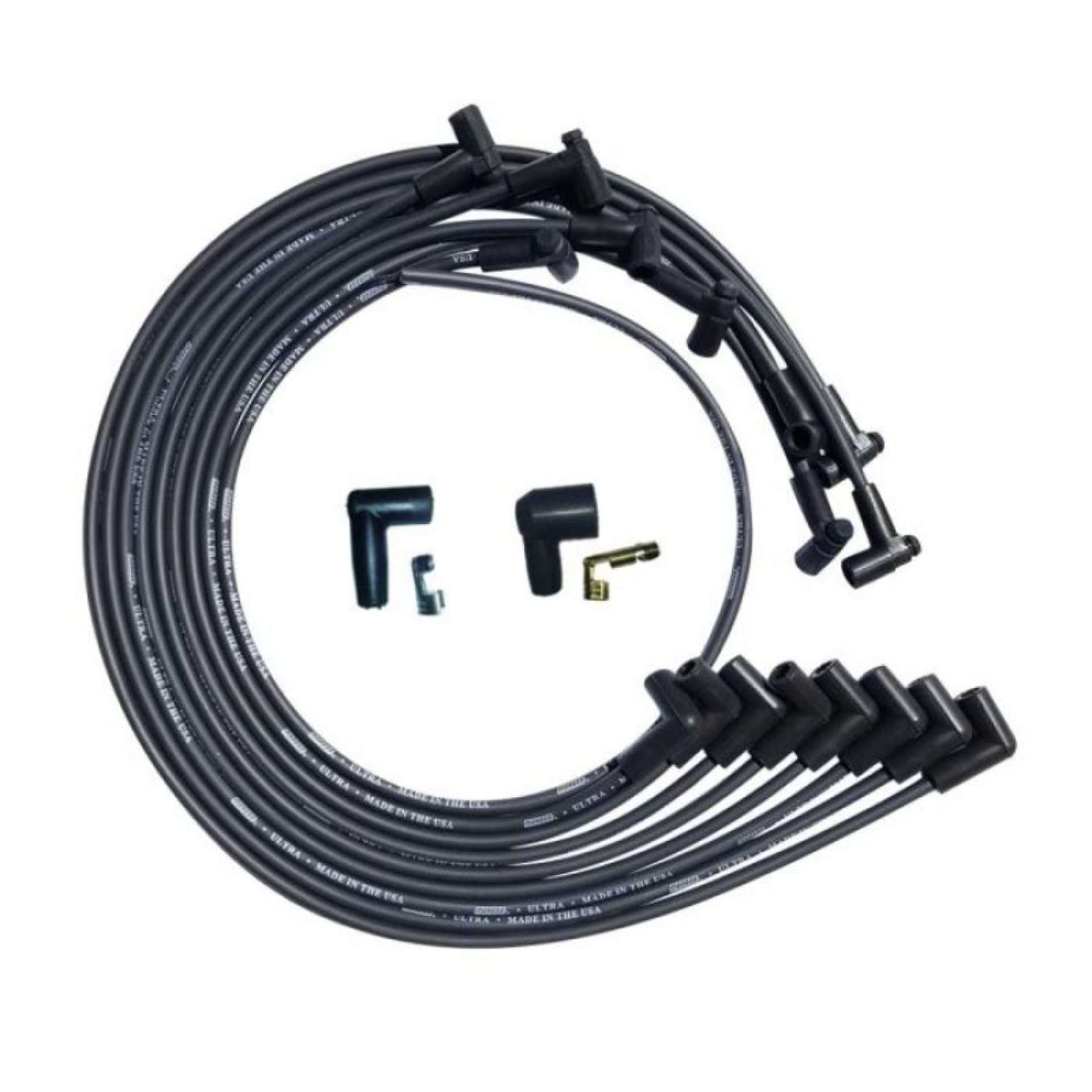 Picture of Moroso SBC Under Header 90 Deg Plug HEI Dist Unsleeved Ultra Spark Plug Wire Set - Black