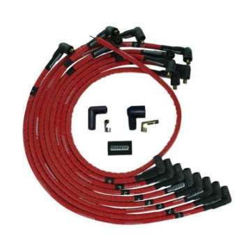 Picture of Moroso SBC Over Valve Cover 90Deg Plug Non-HEI Sleeved Ultra Spark Plug Wire Set - Red