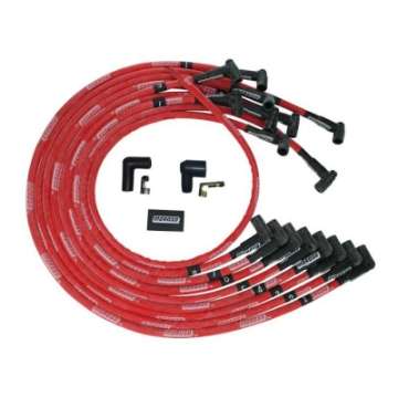 Picture of Moroso BBC Under Header 90 Deg Plug Boots HEI Sleeved Ultra Spark Plug Wire Set - Red