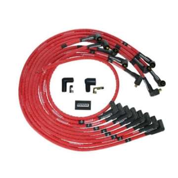 Picture of Moroso SBC Under Header 90 Deg Plug Non-HEI Sleeved Ultra Spark Plug Wire Set - Red