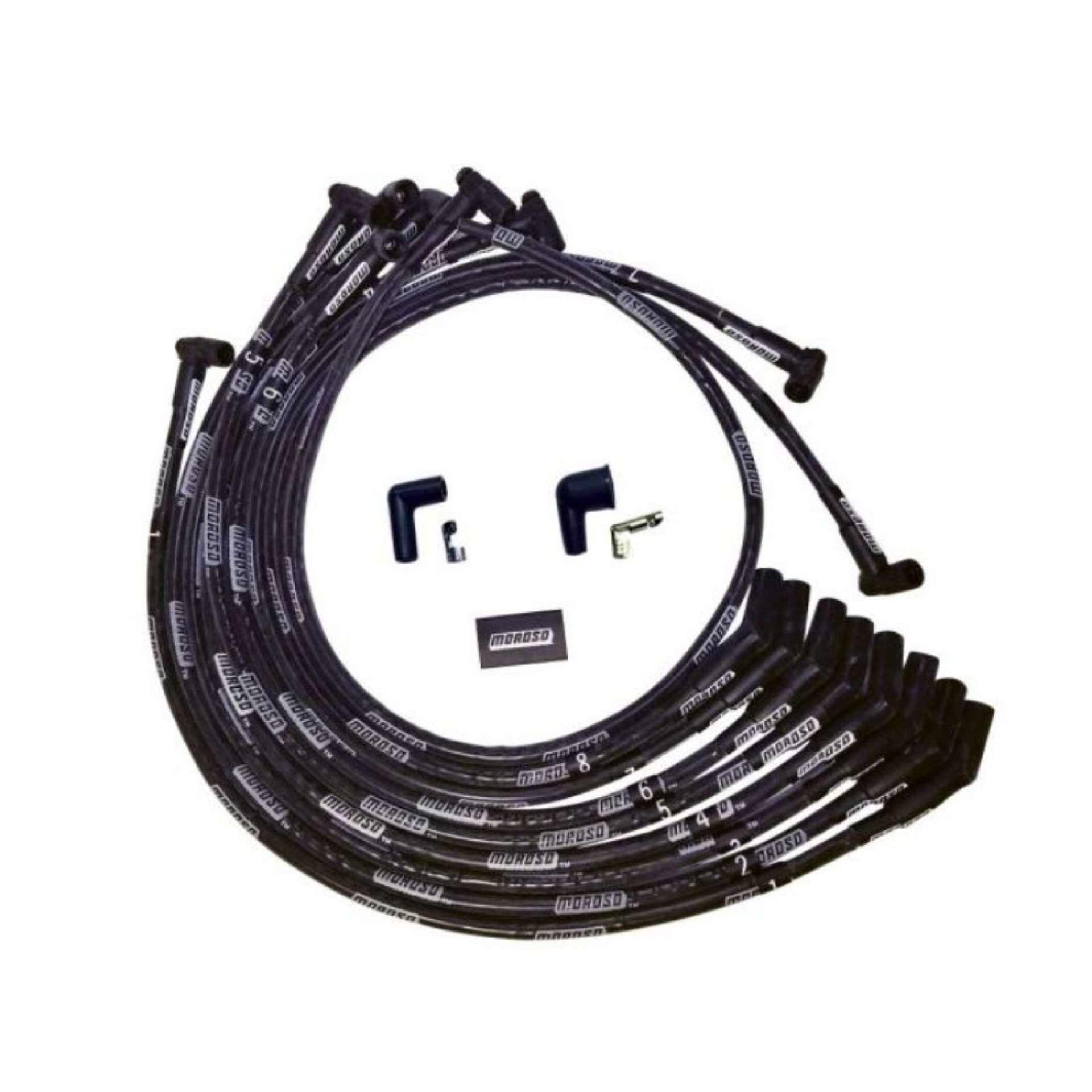 Picture of Moroso SB Ford 351W 135 Plug HEI Dist Sleeved Ultra Spark Plug Wire Set - Black