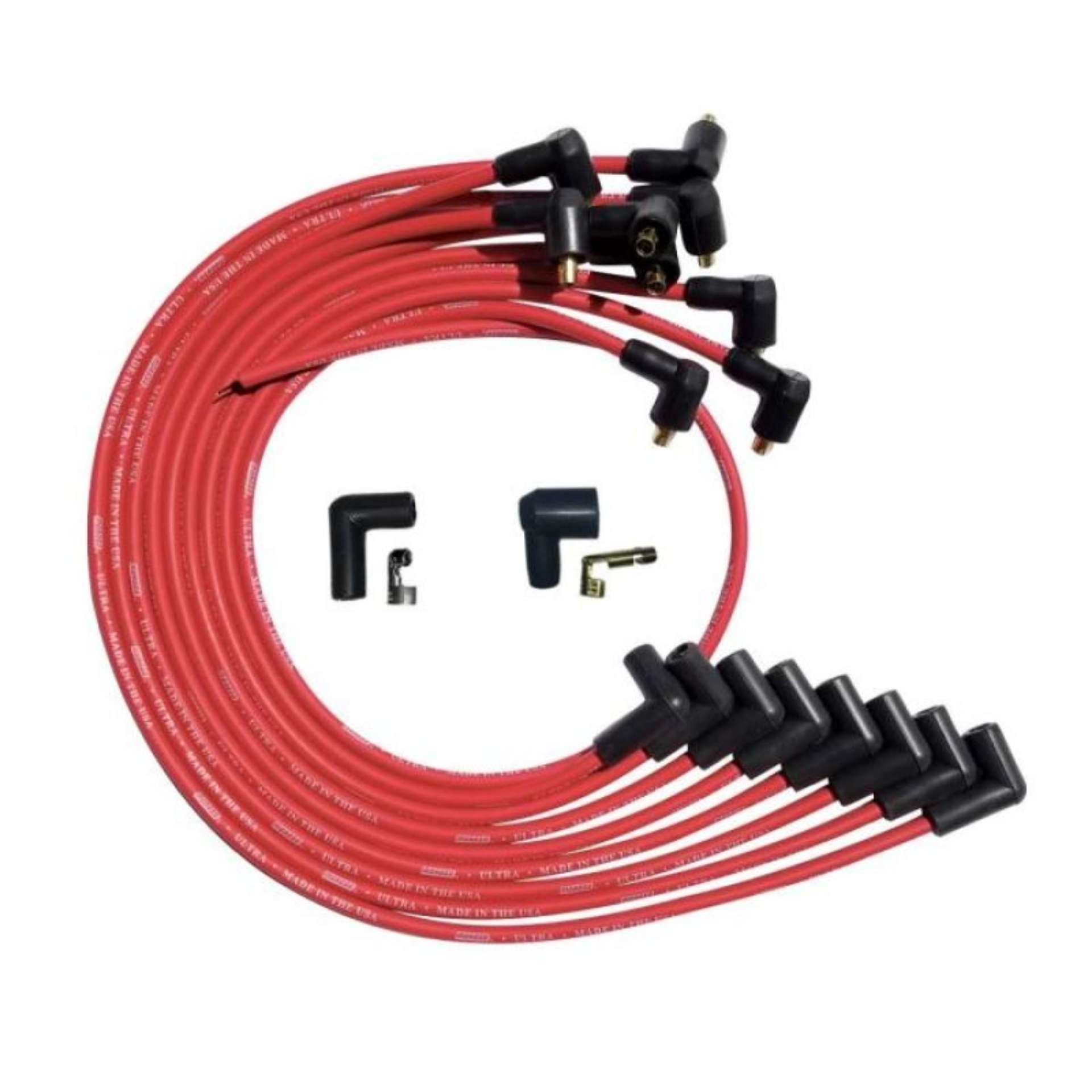 Picture of Moroso SBC Over Valve Cover 90 Deg Plug Non-HEI Ultra Spark Plug Wire Set - Red