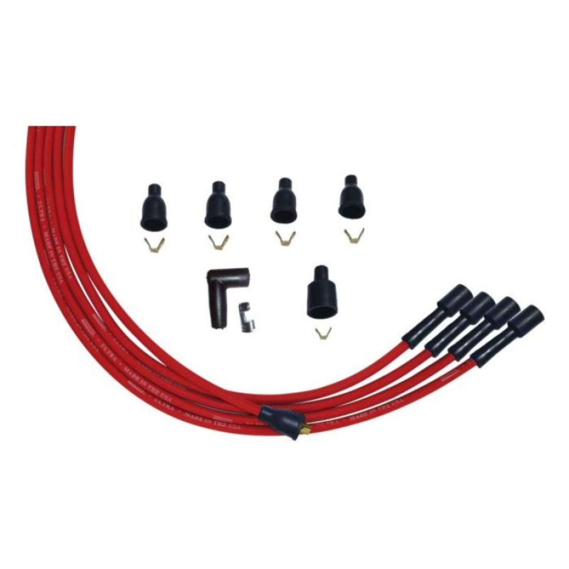 Picture of Moroso 4 Cly Straight Plug Non-HEI Unsleeved Ultra Spark Plug Wire Set - Red