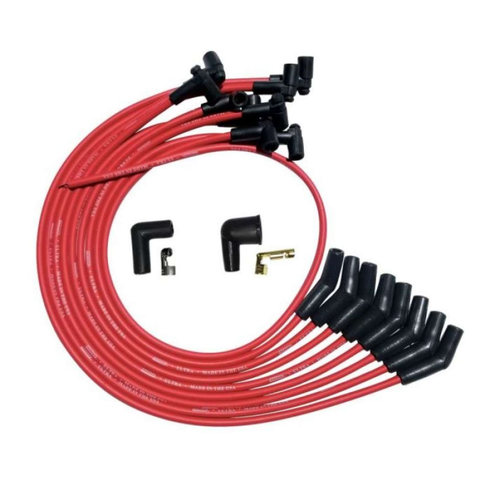 Picture of Moroso SBC Over Valve Cover 135 Plug HEI Ultra Spark Plug Wire Set - Red