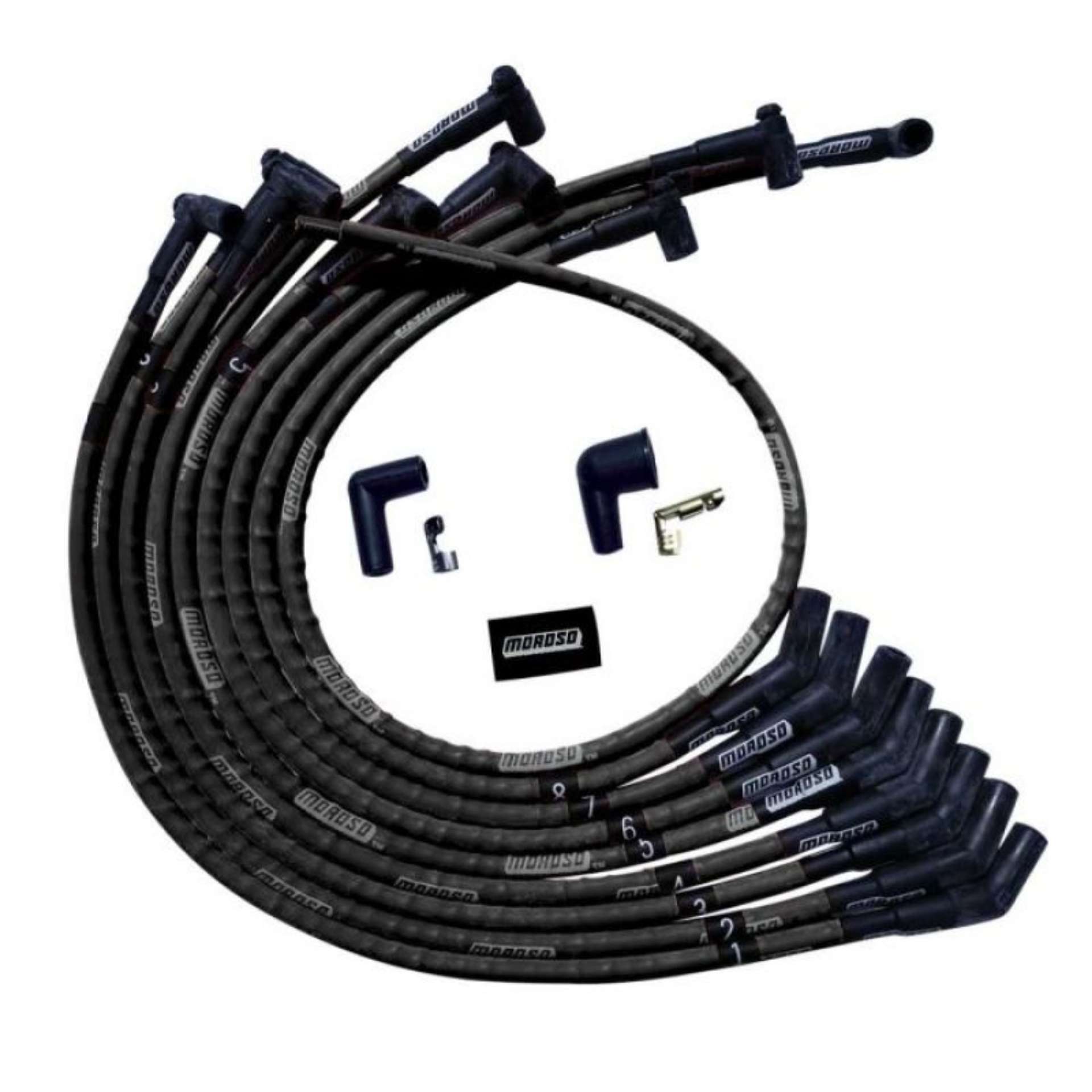 Picture of Moroso SB Ford Sleeved 135 Plug HEI Ultra Spark Plug Wire Set - Black