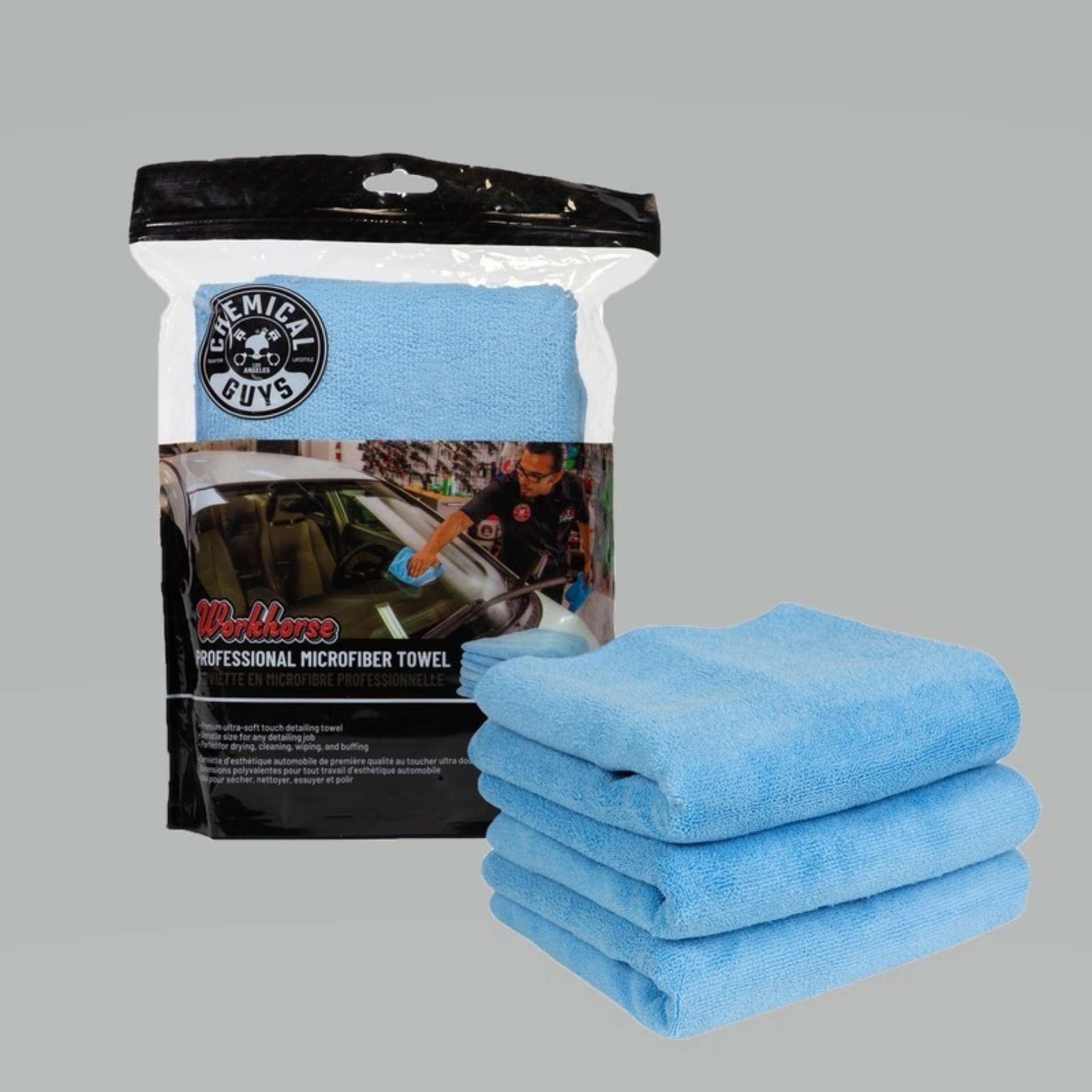 Picture of Chemical Guys Workhorse Professional Microfiber Towel - 16in x 16in - Blue - 3 Pack