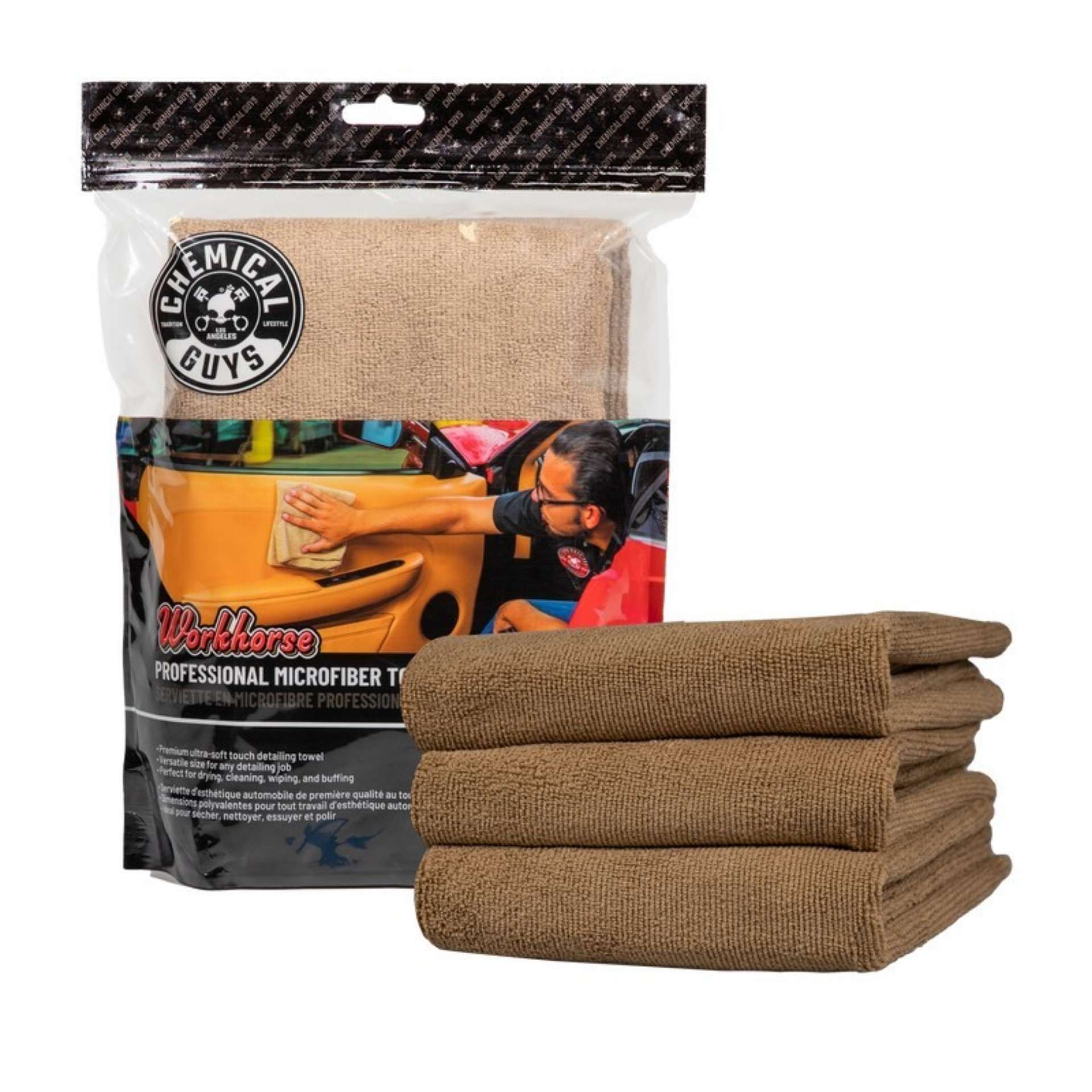 Picture of Chemical Guys Workhorse Professional Microfiber Towel - 16in x 16in - Tan - 3 Pack