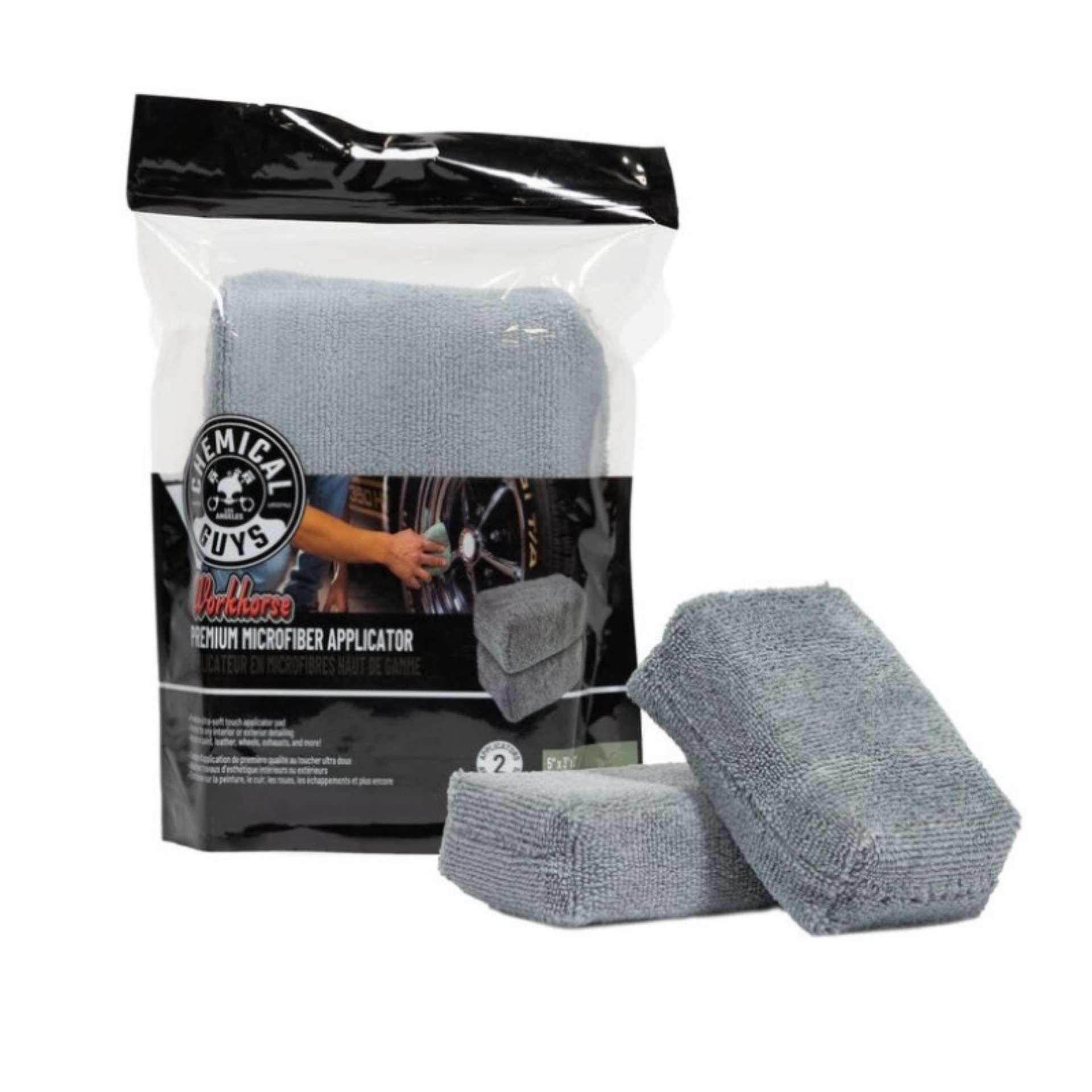 Picture of Chemical Guys Workhorse Microfiber Applicator - 5in x 3in x 1-5in - Gray - 2 Pack