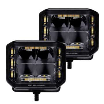 Picture of Go Rhino Xplor Blackout Combo Series Cube Sideline LED Spot Lights w- Amber 4x3 - Blk Pair