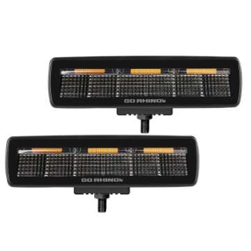 Picture of Go Rhino Xplor Blackout Combo Series Sixline LED Flood Lights w-Amber Surface Mount - Blk Pair