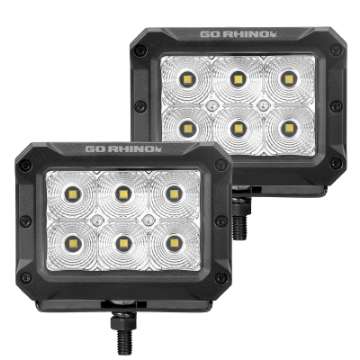 Picture of Go Rhino Xplor Bright Series Rectangle LED Flood Light Kit Surface-Thread Std Mnt 4x3 - Blk Pair