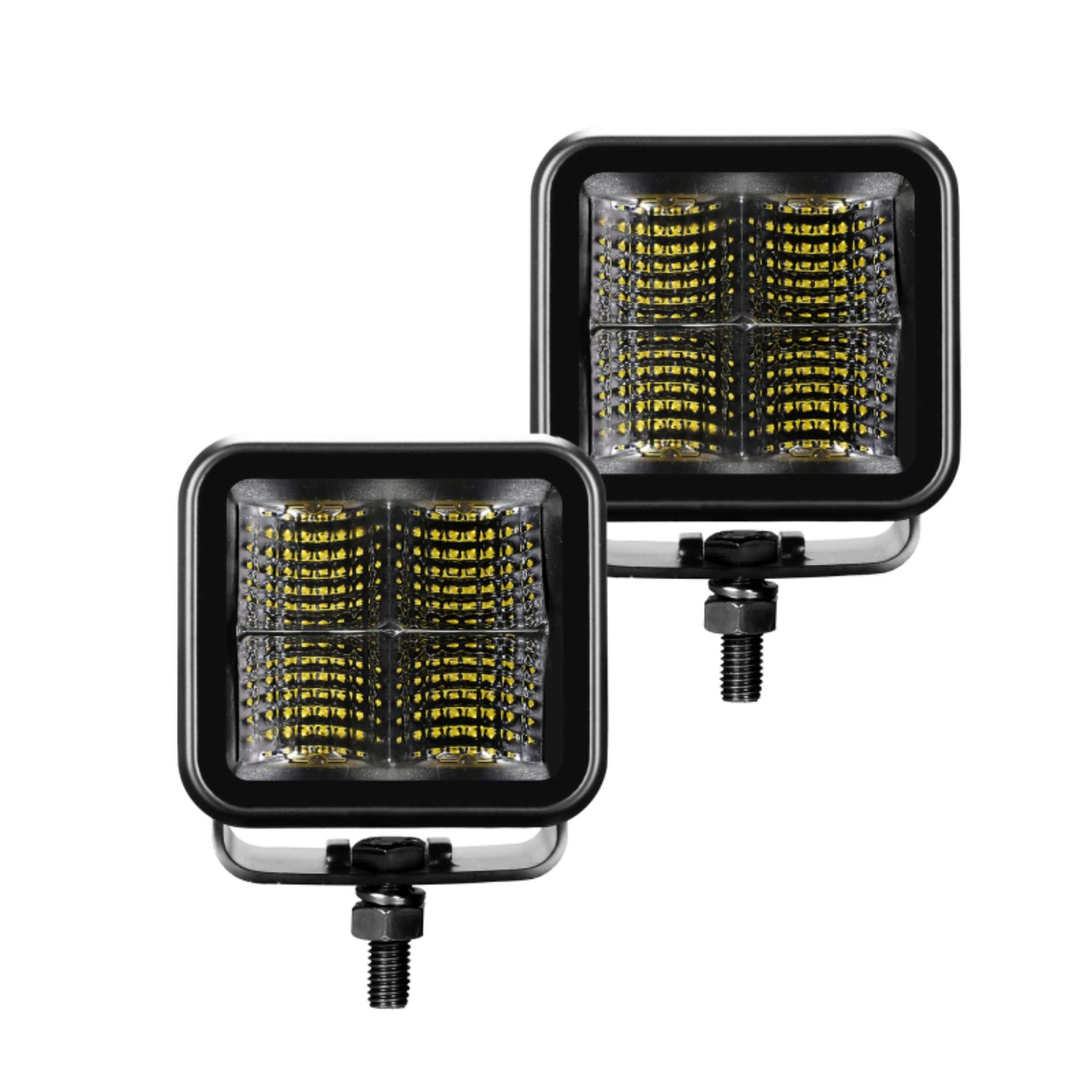 Picture of Go Rhino Xplor Blackout Series Cube LED Flood Light Kit Surface-Threaded Stud Mnt 2x2 - Blk Pair