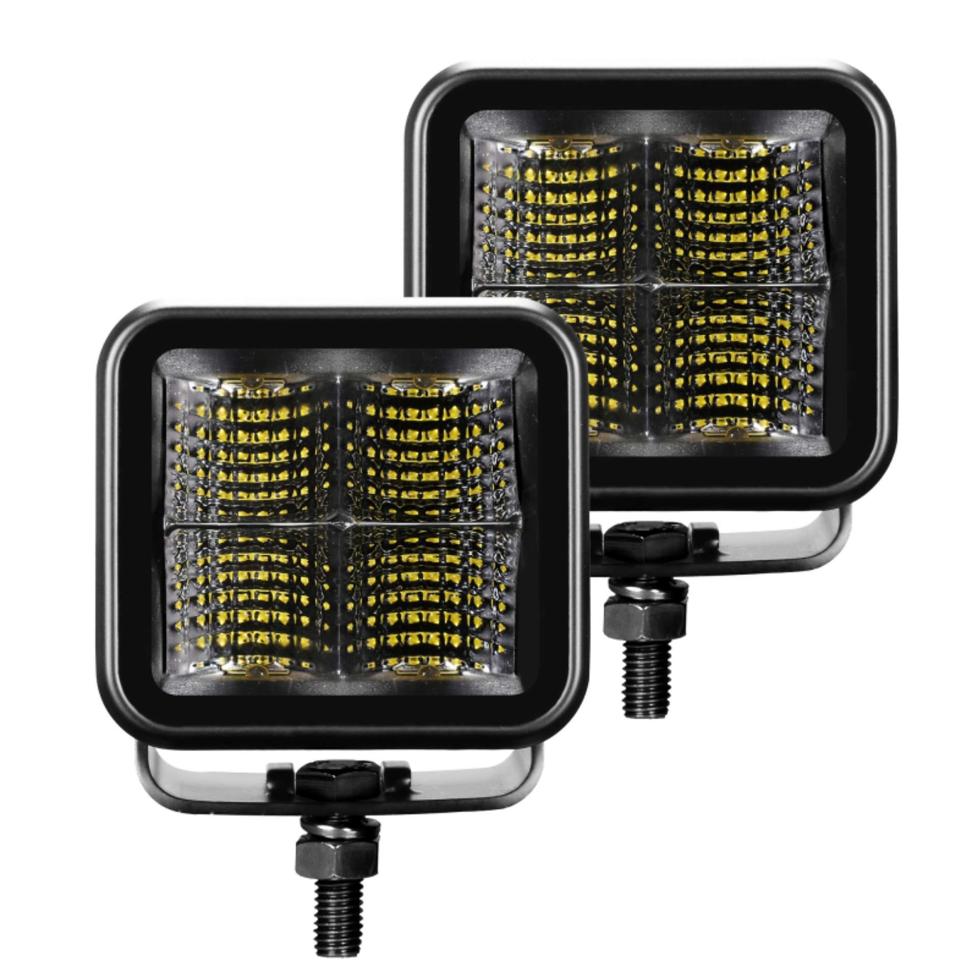 Picture of Go Rhino Xplor Blackout Series Cube LED Flood Light Kit Surface-Threaded Stud Mnt 3x3 - Blk Pair