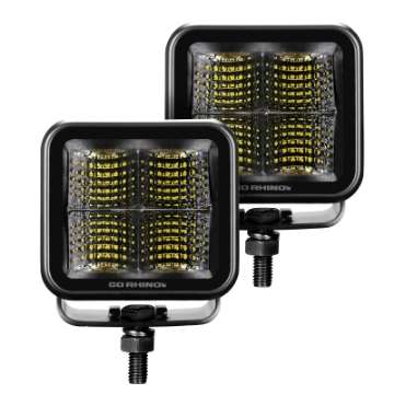 Picture of Go Rhino Xplor Blackout Series Cube LED Flood Light Kit Surface-Threaded Stud Mnt 3x3 - Blk Pair