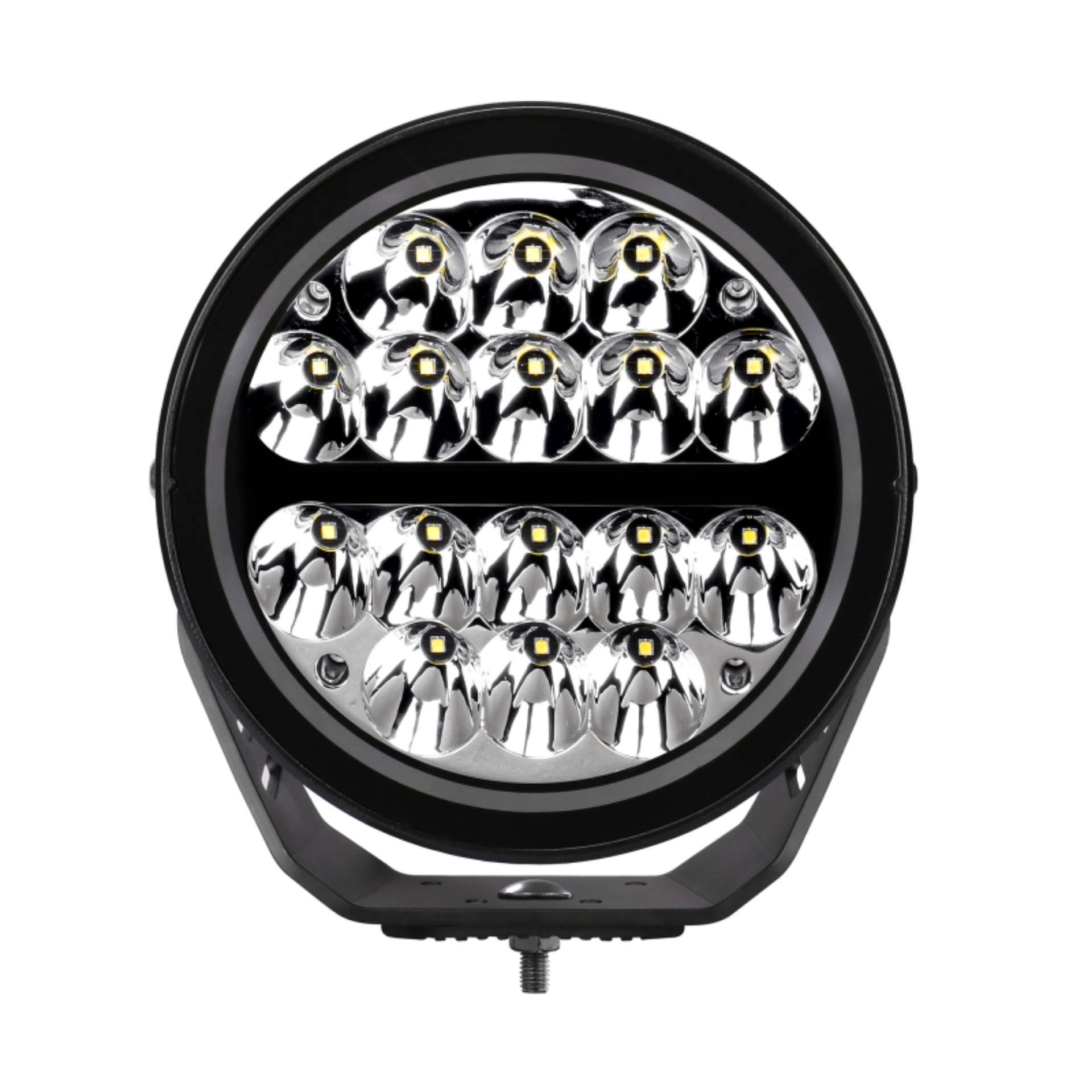 Picture of Go Rhino Xplor Blackout Series Round LED Driving Light w-DRL Surface-Threaded Stud Mnt 7in- - Blk