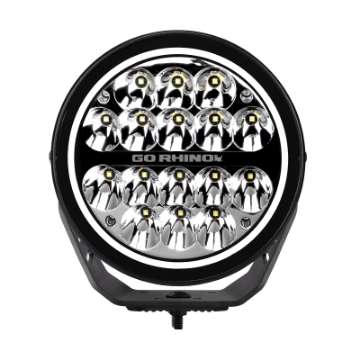 Picture of Go Rhino Xplor Blackout Series Round LED Driving Light w-DRL Surface-Threaded Stud Mnt 7in- - Blk