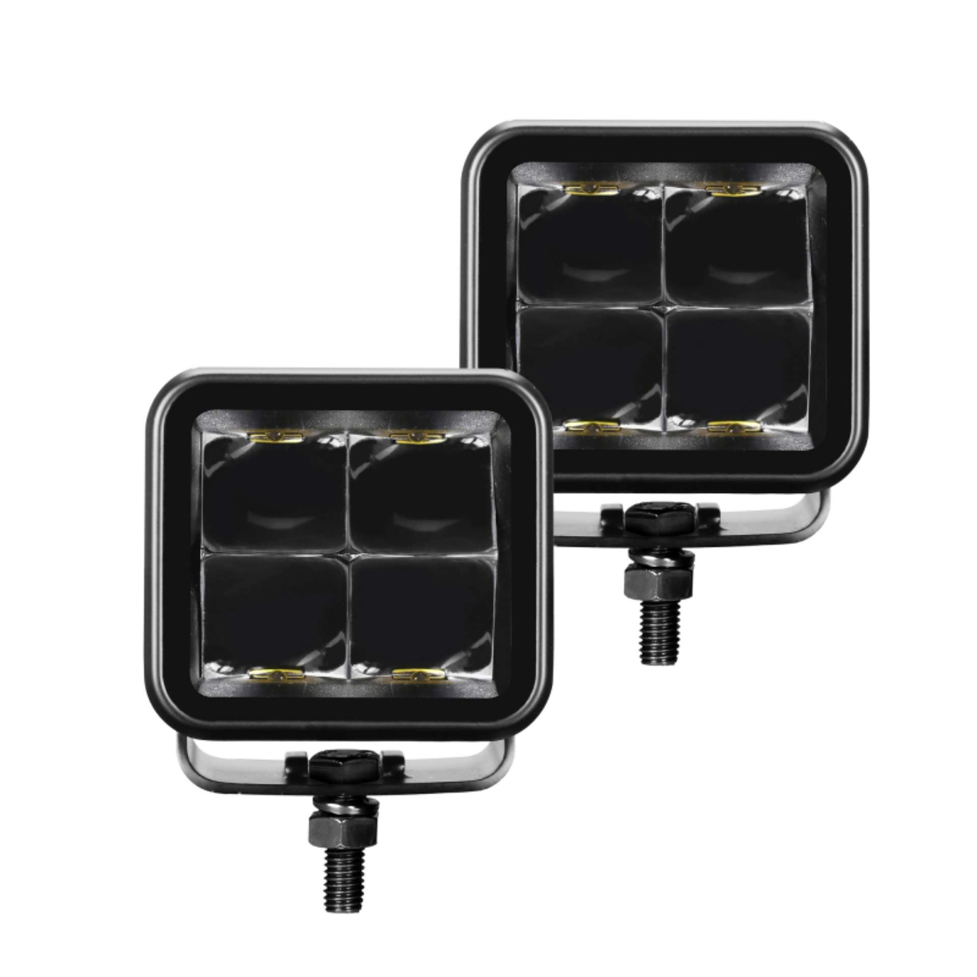 Picture of Go Rhino Xplor Blackout Series Cube LED Spot Light Kit Surface-Threaded Stud Mnt 2x2 - Blk Pair