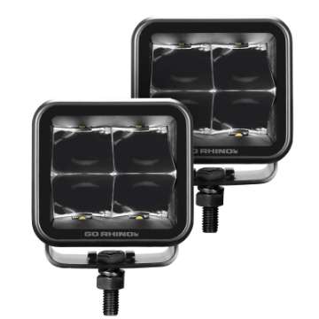 Picture of Go Rhino Xplor Blackout Series Cube LED Spot Light Kit Surface-Threaded Stud Mnt 3x3 - Blk Pair