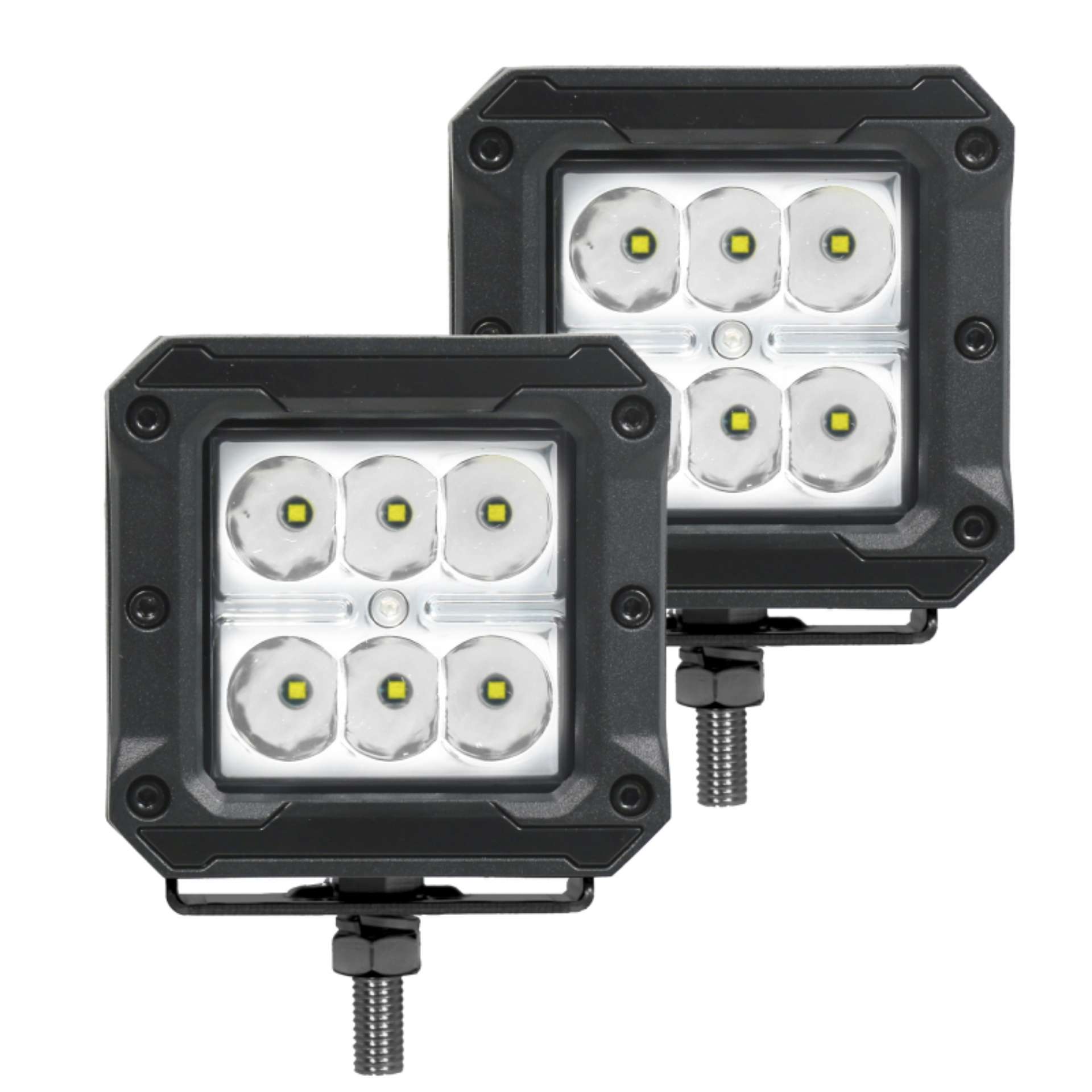 Picture of Go Rhino Xplor Bright Series Cube LED Spot Light Kit Surface-Threaded Stud Mount 3x3 - Blk Pair