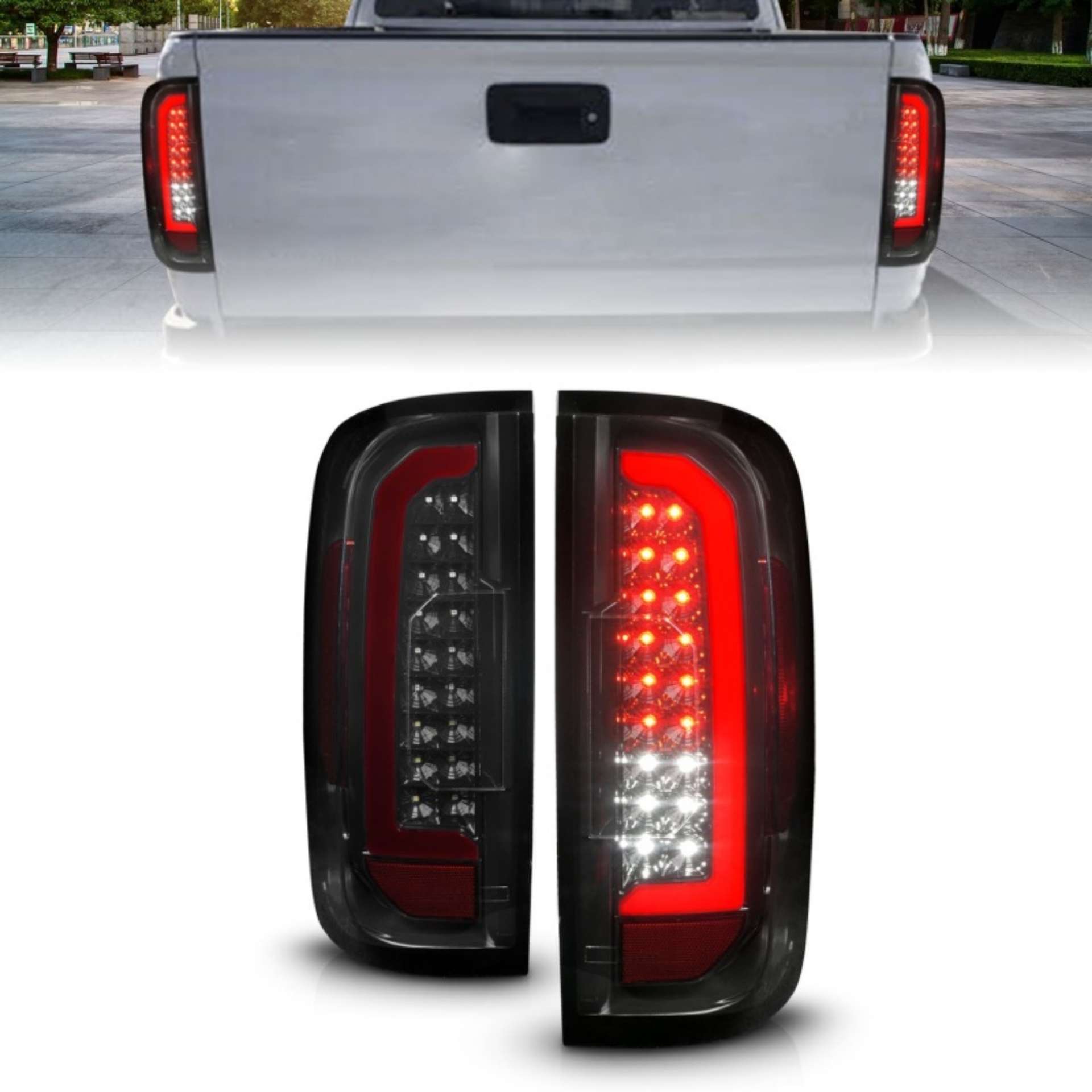 Picture of ANZO 15-21 Chevrolet Colorado Full LED Tail Lights w- Red Lightbar Black Housing Smoke Lens