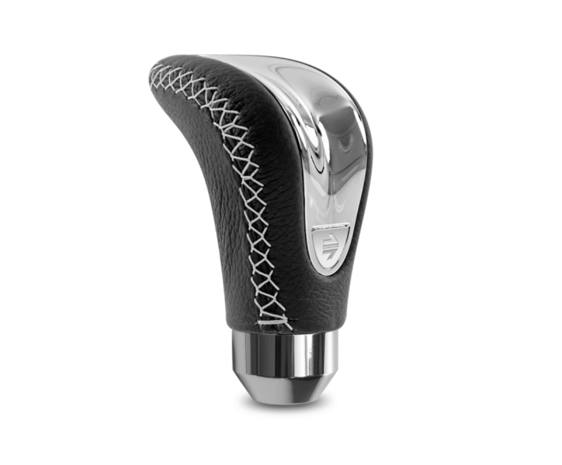 Picture of Momo Combat Evo Shift Knob - Black Leather, Chrome Insert, Silver Stitching