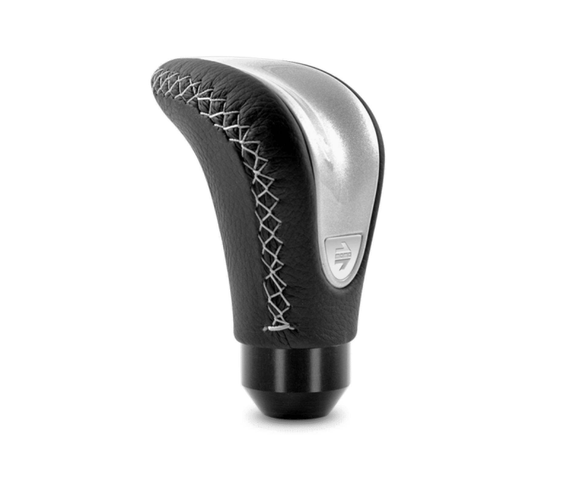 Picture of Momo Combat Evo Shift Knob - Black Leather, Silver Insert, Silver Stitching