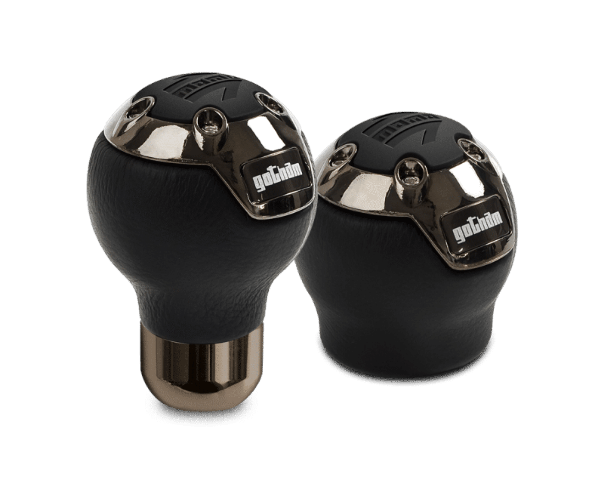 Picture of Momo Gotham Shift Knob - Black Leather, Dark Chrome Insert