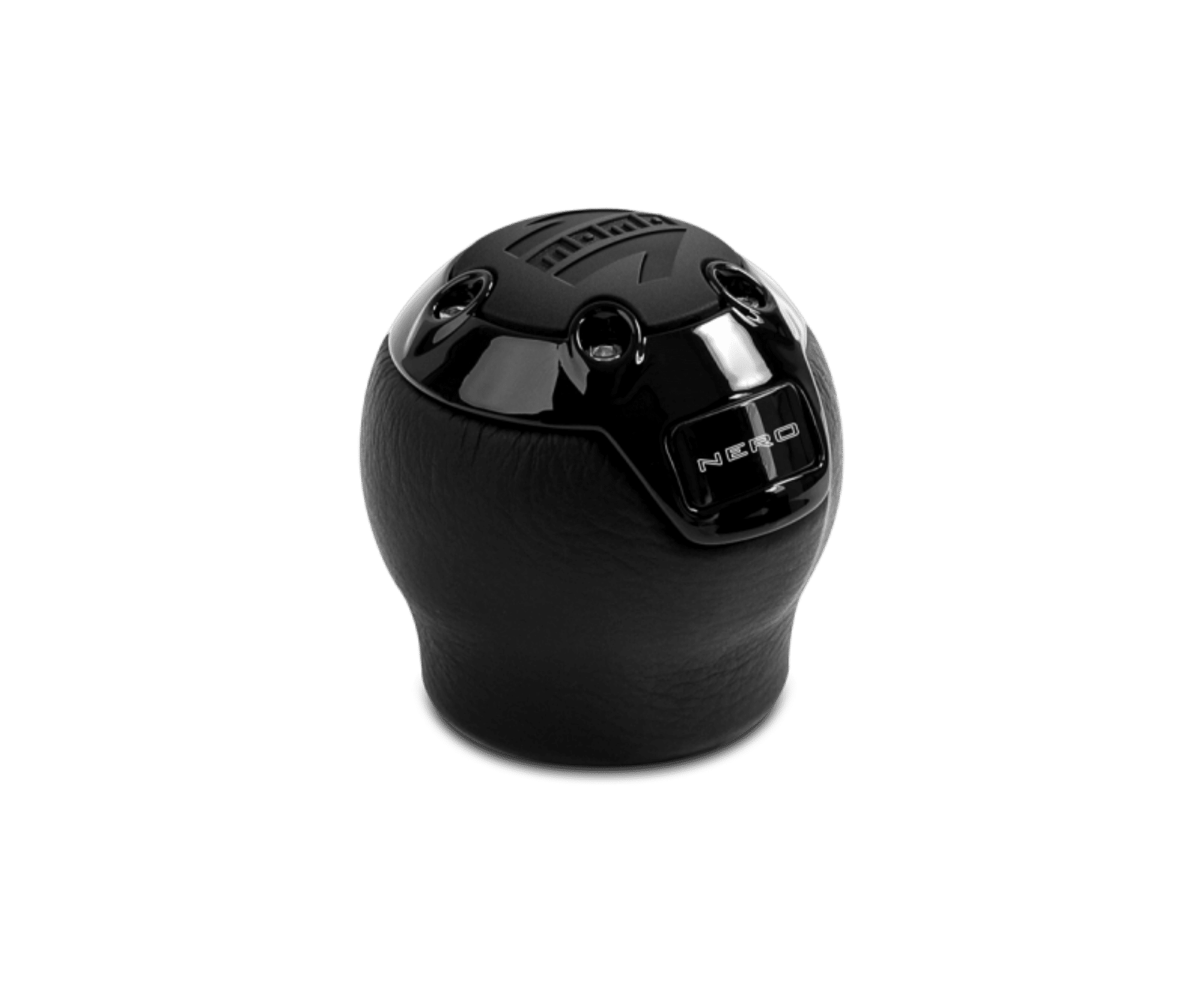 Picture of Momo Nero Shift Knob - Black Leather, Black Chrome Insert, with Reverse Lockout