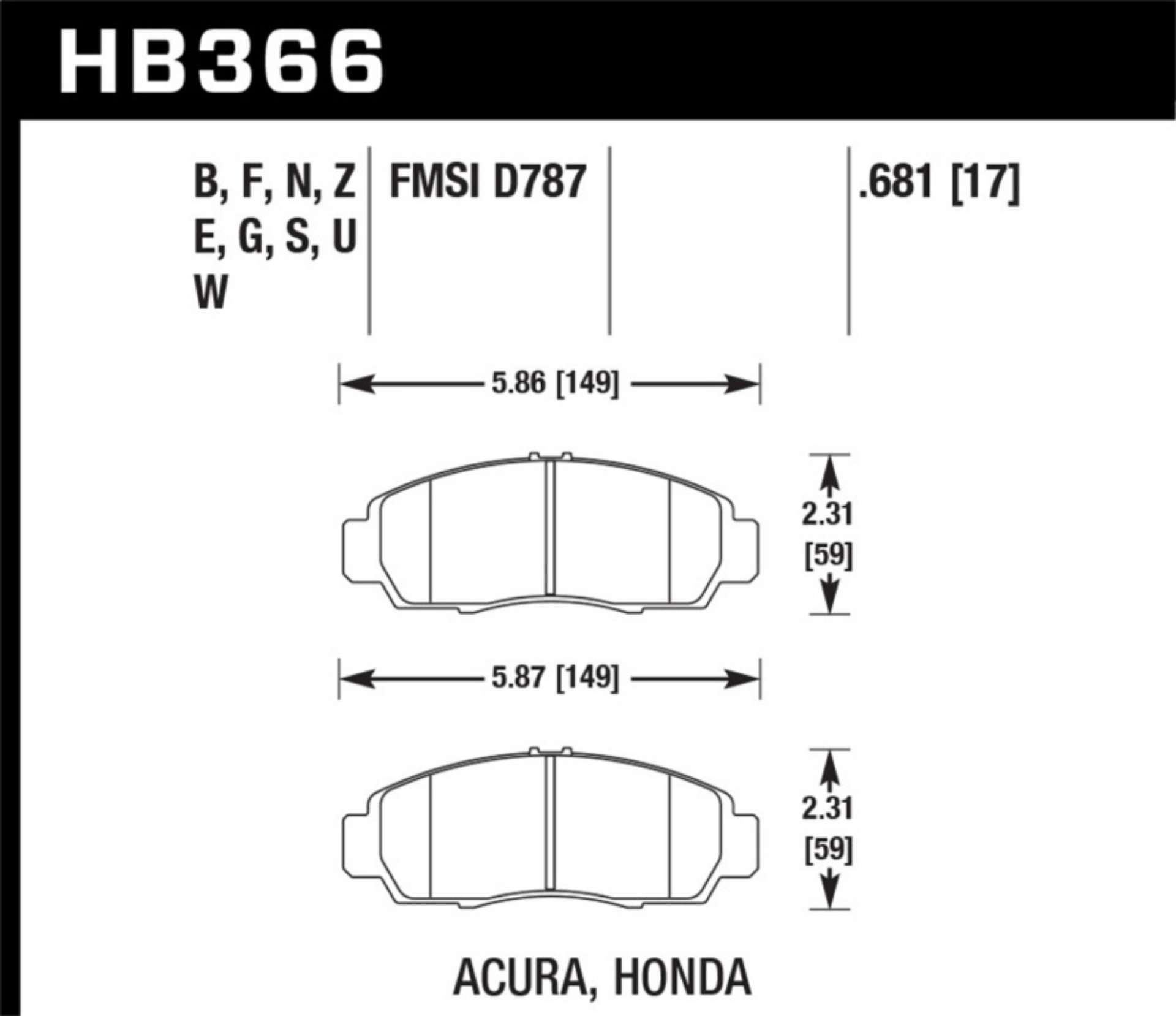 Picture of Hawk 02-03 Acura CL 3-2L Base OE Incl-Shims Front ER-1 Brake Pads