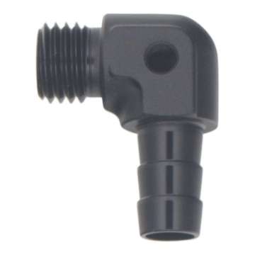 Picture of DeatschWerks Metric M12 to 3-8in Hose Barb 90-Degree Fitting w- Venturi Port - Anodized Matte Black