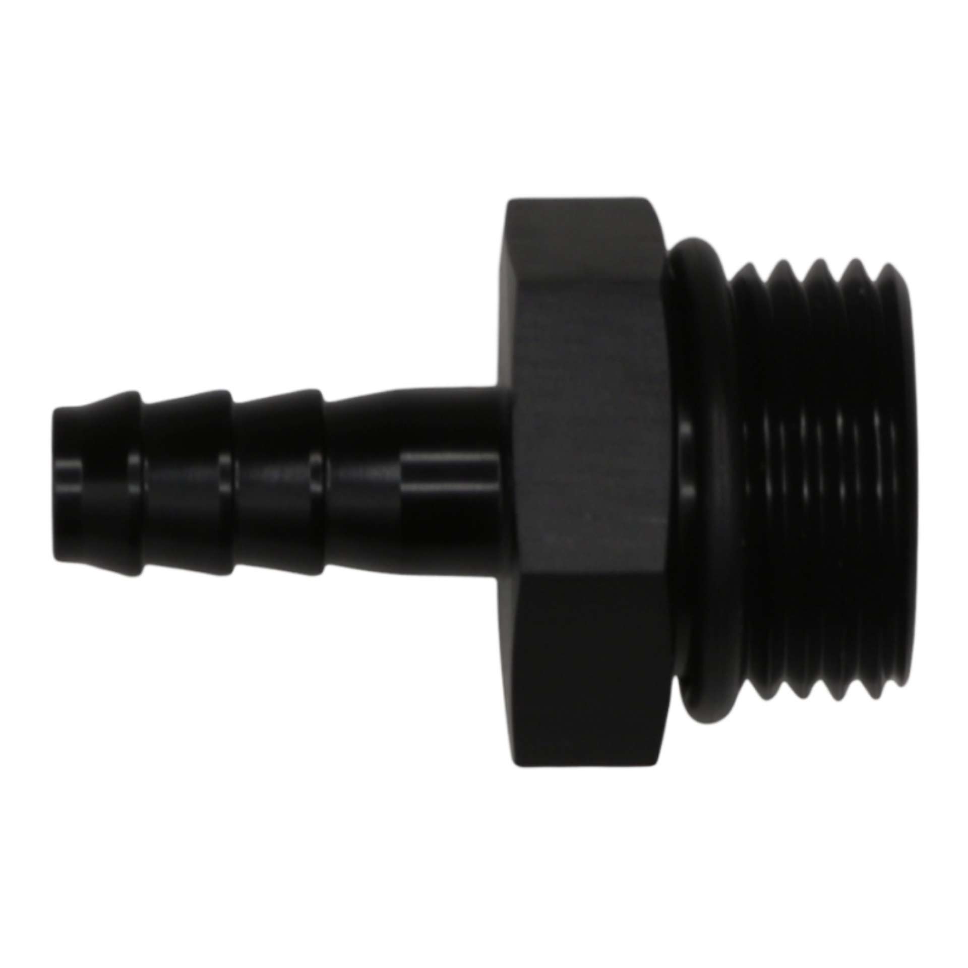 Picture of DeatschWerks 10AN ORB Male to 5-16in Male Triple Barb Fitting Incl O-Ring - Anodized Matte Black