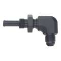 Picture of DeatschWerks 6AN Male Flare to 5-16in Male Barb Bulkhead Adapter 90-Degree - Anodized Matte Black